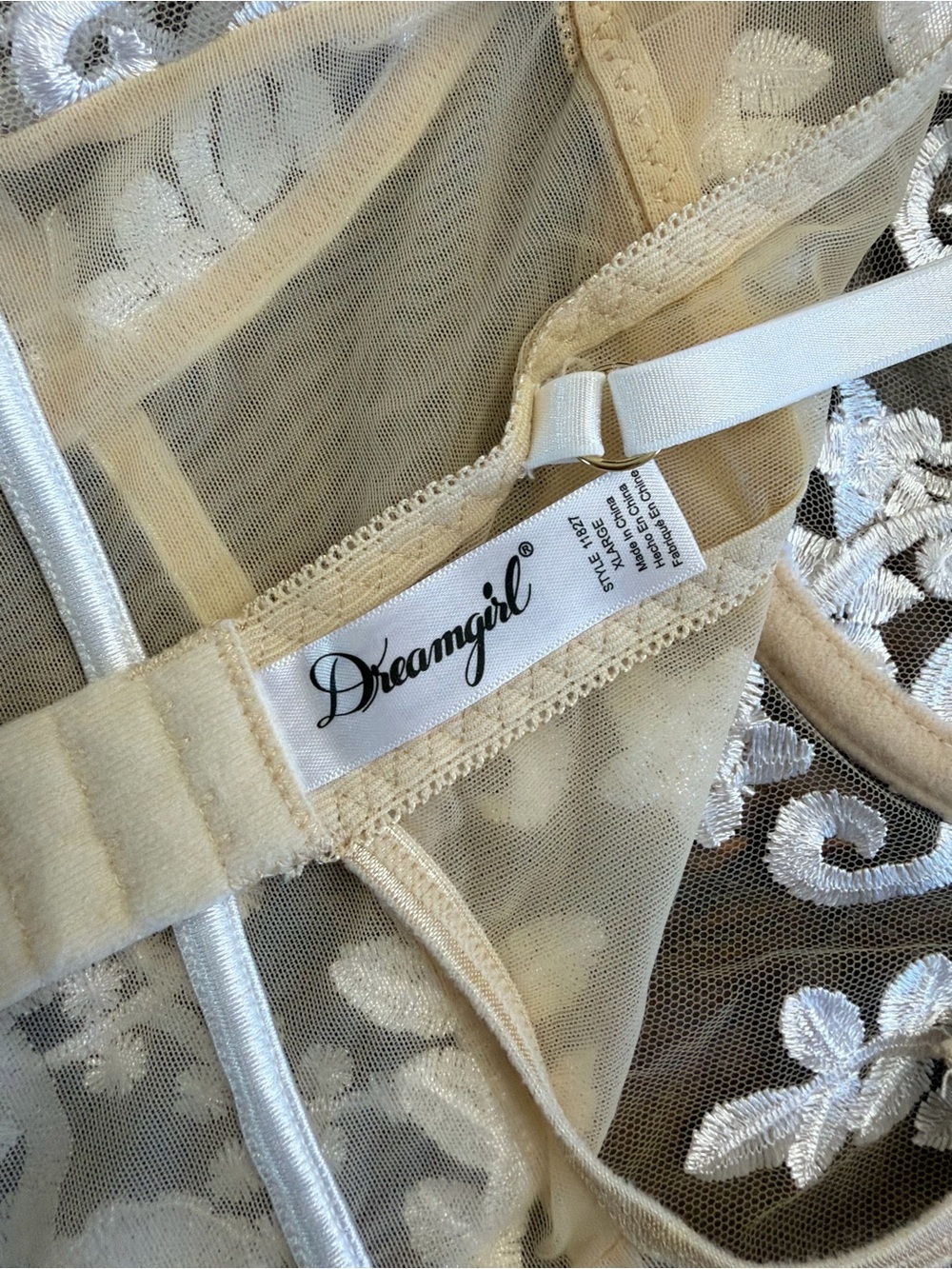 Dreamgirl White Sheer Floral Embroidered Bodysuit - Picture 9 of 9